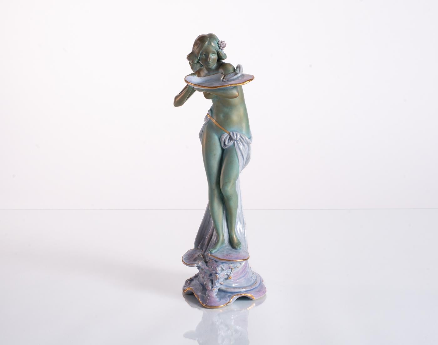 Maiden with Lily Pad by Ernst-Wahliss, Art Nouveau c. 1900 For Sale 1