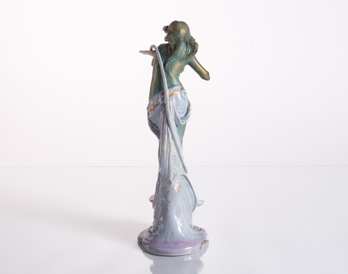 Maiden with Lily Pad by Ernst-Wahliss, Art Nouveau c. 1900 For Sale 9