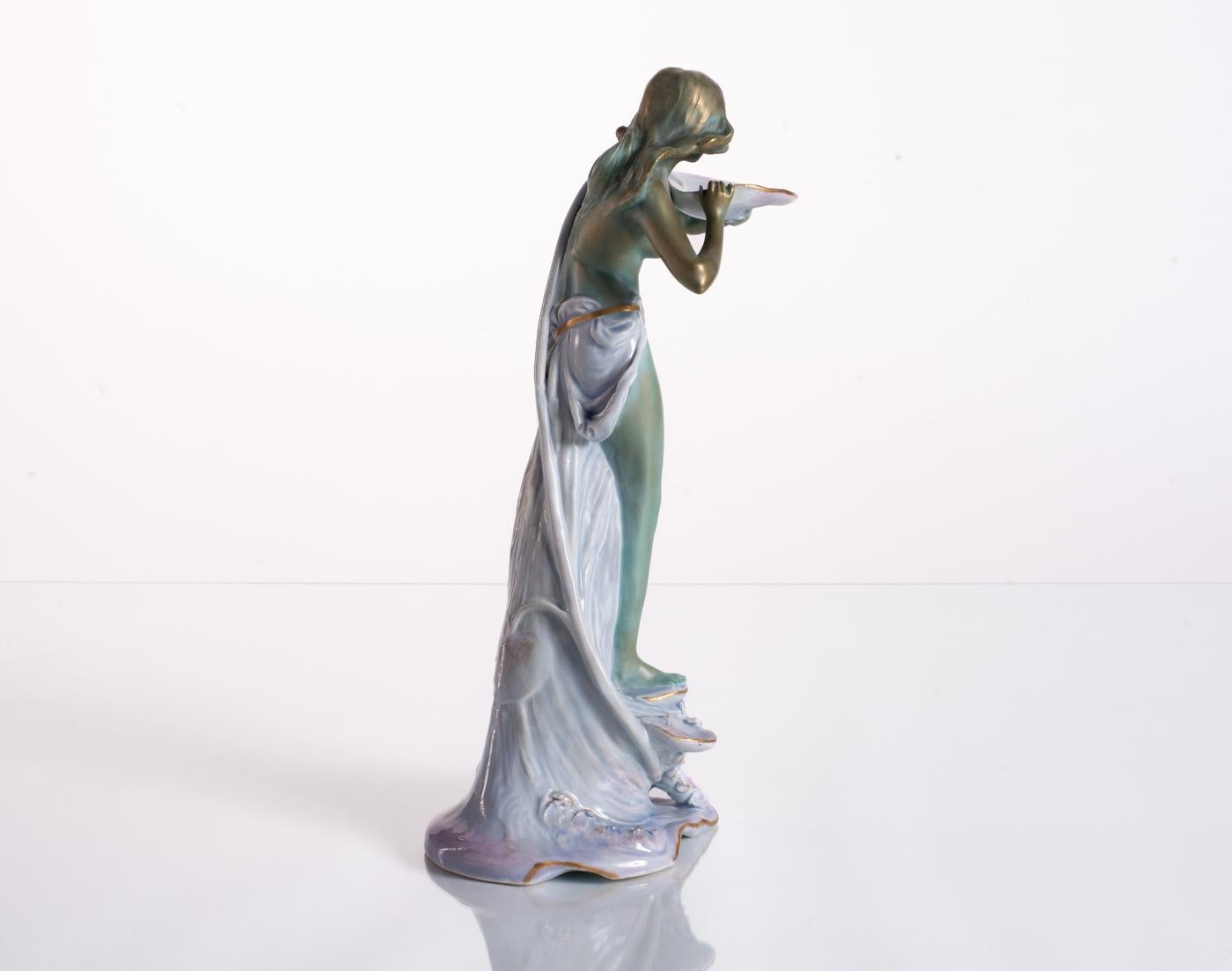 Maiden with Lily Pad by Ernst-Wahliss, Art Nouveau c. 1900 For Sale 10
