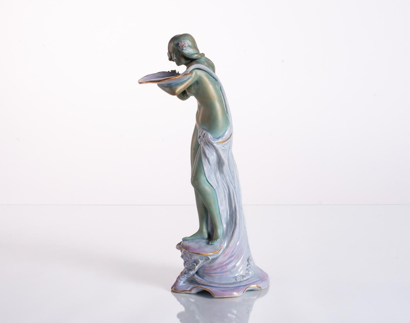 Maiden with Lily Pad by Ernst-Wahliss, Art Nouveau c. 1900 For Sale 7