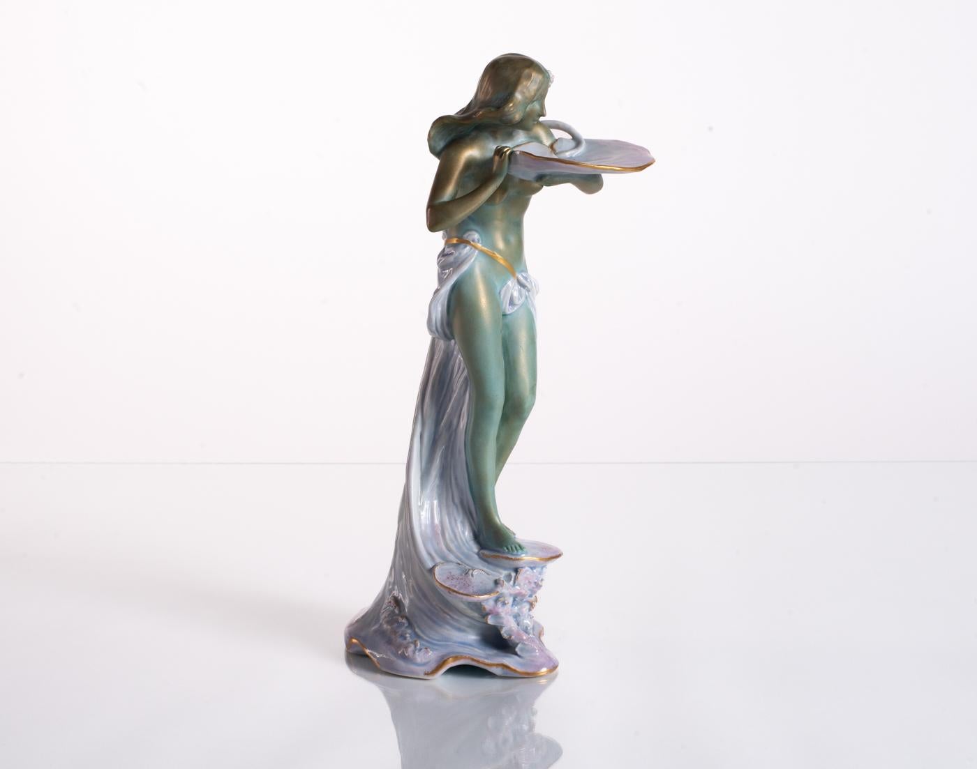 Maiden with Lily Pad by Ernst-Wahliss, Art Nouveau c. 1900 For Sale 11