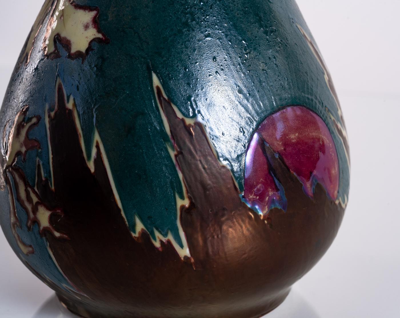 Vaso Mountain Sunset di Ernst Wahliss, Art Nouveau, 1900 ca. 8