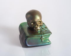 Memento Mori Skull with Rosary on Bible Zsolnay, Art Nouveau c. 1900