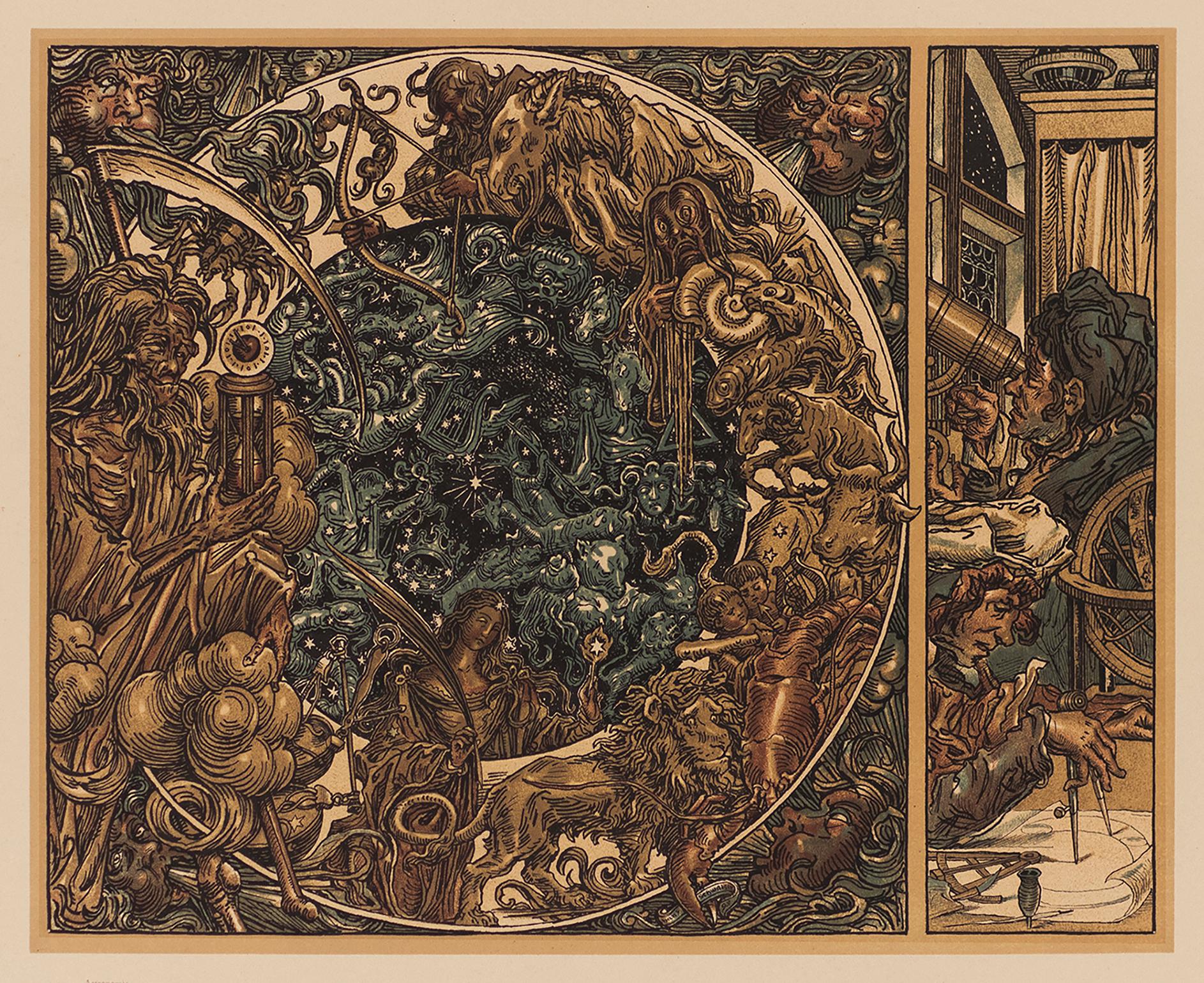 Astronomie, planche 120 de l'Allégorien de Gerlach, lithographie de la Sécession viennoise - Print de Hanus Schwaiger