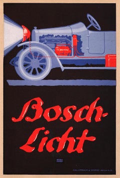 Antique Bosch-Licht (Headlights) by Lucian Bernhard, Automobile design lithograph