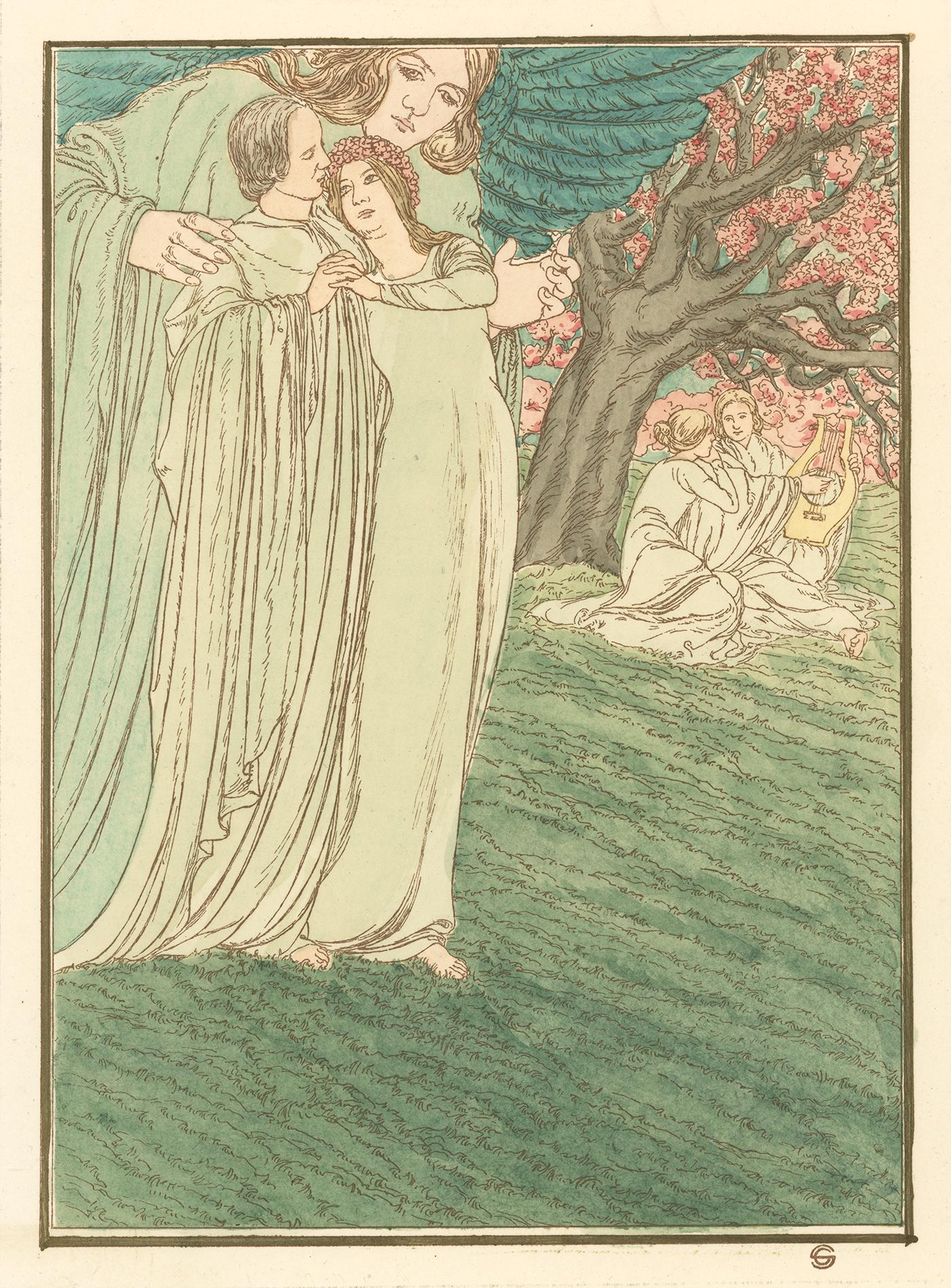 Illustration for Hésperus by Carlos Schwabe, Symbolist fantasy aquarelle, 1904
