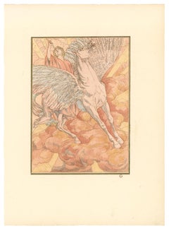 Cigno cavallo, Hésperus di Carlos Schwabe, litografia fantasy simbolista, 1904