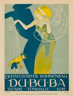 Dsseldorfer Bhnenball von R. Hoch, deutsche Art-Déco-Marionette-Lithographie