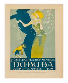 Düsseldorfer Bühnenball di R. Hoch, litografia tedesca di marionette Art Deco