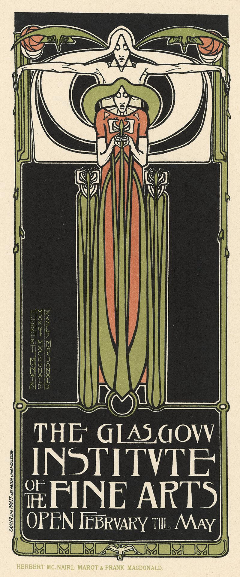 The Glasgow Institute of the Fine Arts, Art Nouveau stone lithograph, 1897 - Print by Margaret Macdonald, Frances Macdonald, J. Herbert McNair