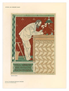 Paul Hankar Architect by Adolphe Crespin, Art Nouveau Japon lithograph, 1897