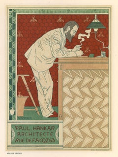 Paul Hankar Architect by Adolphe Crespin, Art Nouveau Japon lithograph, 1897