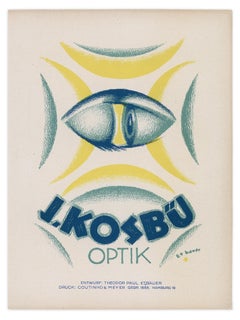 J. Kosbü Optik de Theodor Paul Etbauer, litografía optométrica modernista c. 1920
