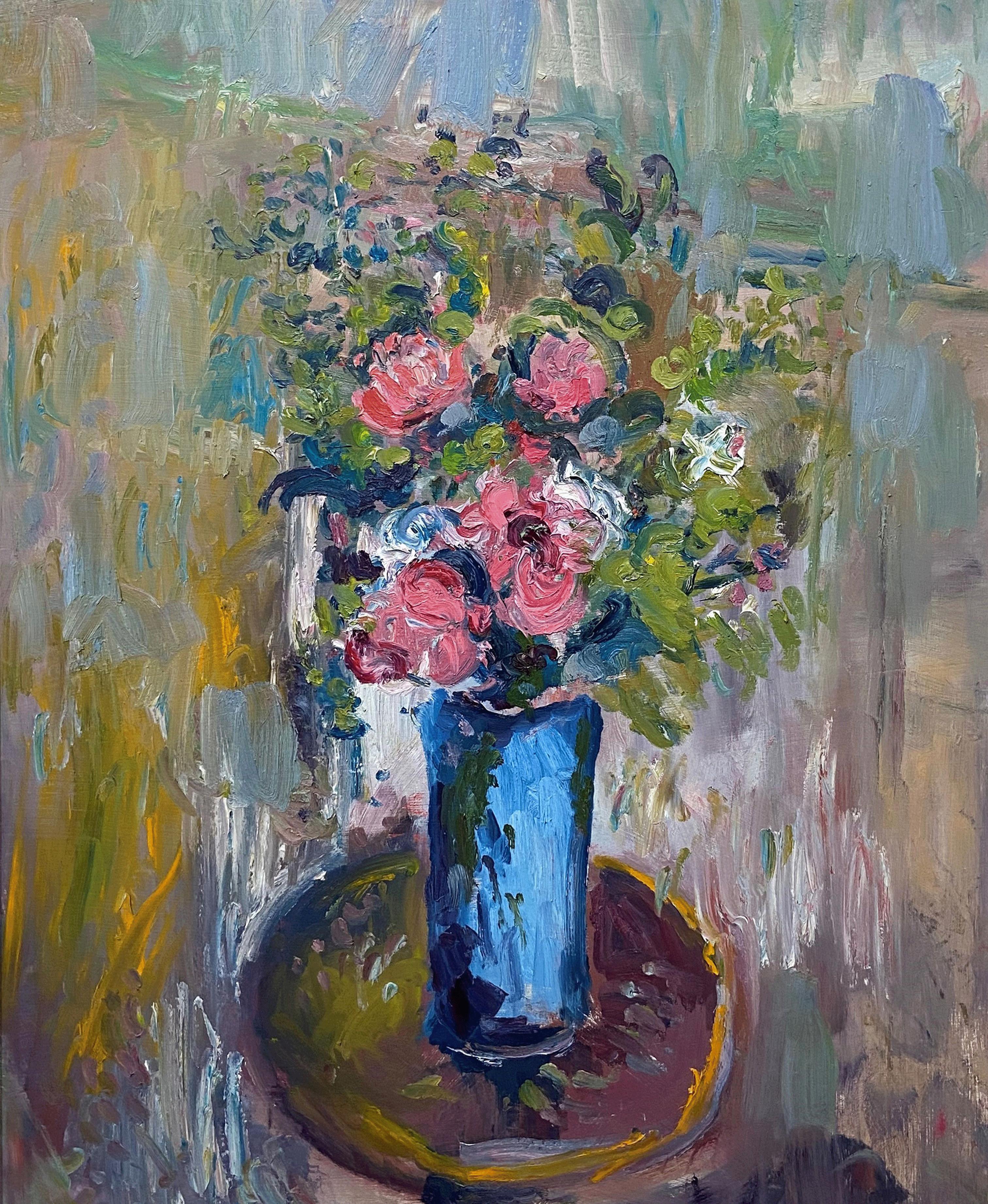 Flowers Blue Vase Round Table — Jamie Boyd b. 1948 (Still Life, Floral) 2016