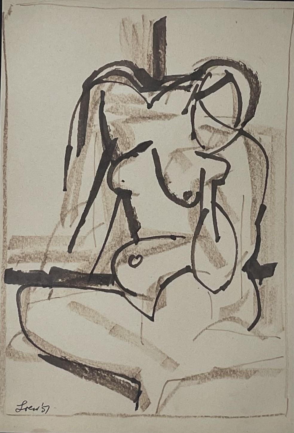 Michael Loew Abstract Drawing - Cubist Nude 37