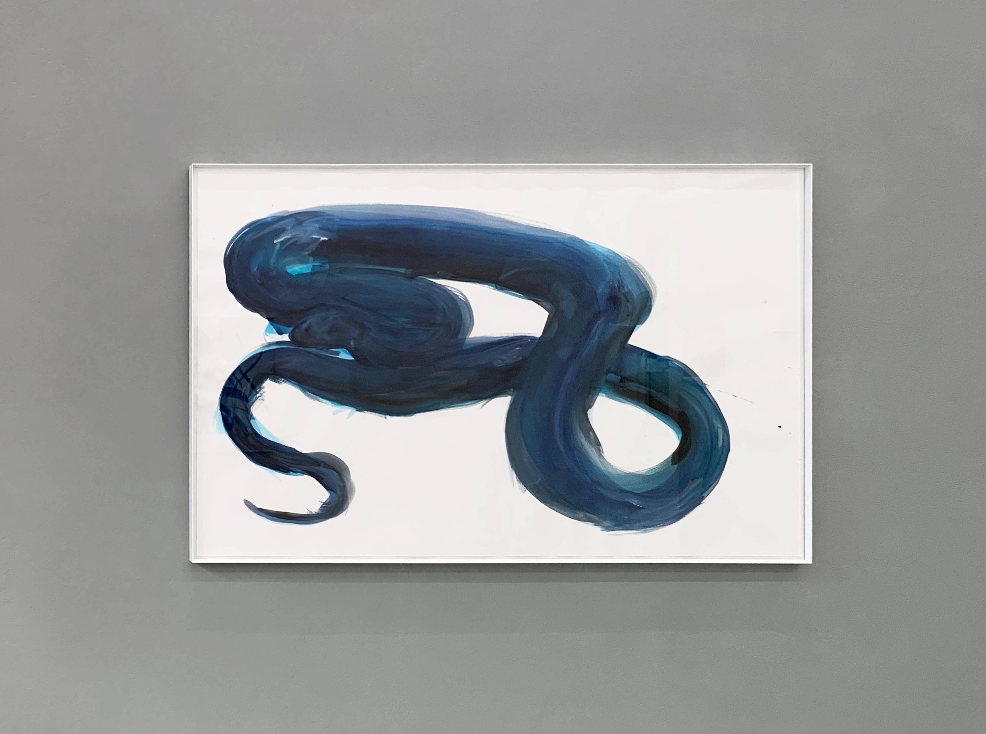 Snake VI - 21st Century Animal Drawings and Watercolors Blue Unique - Contemporary Art by Tina Ribarits