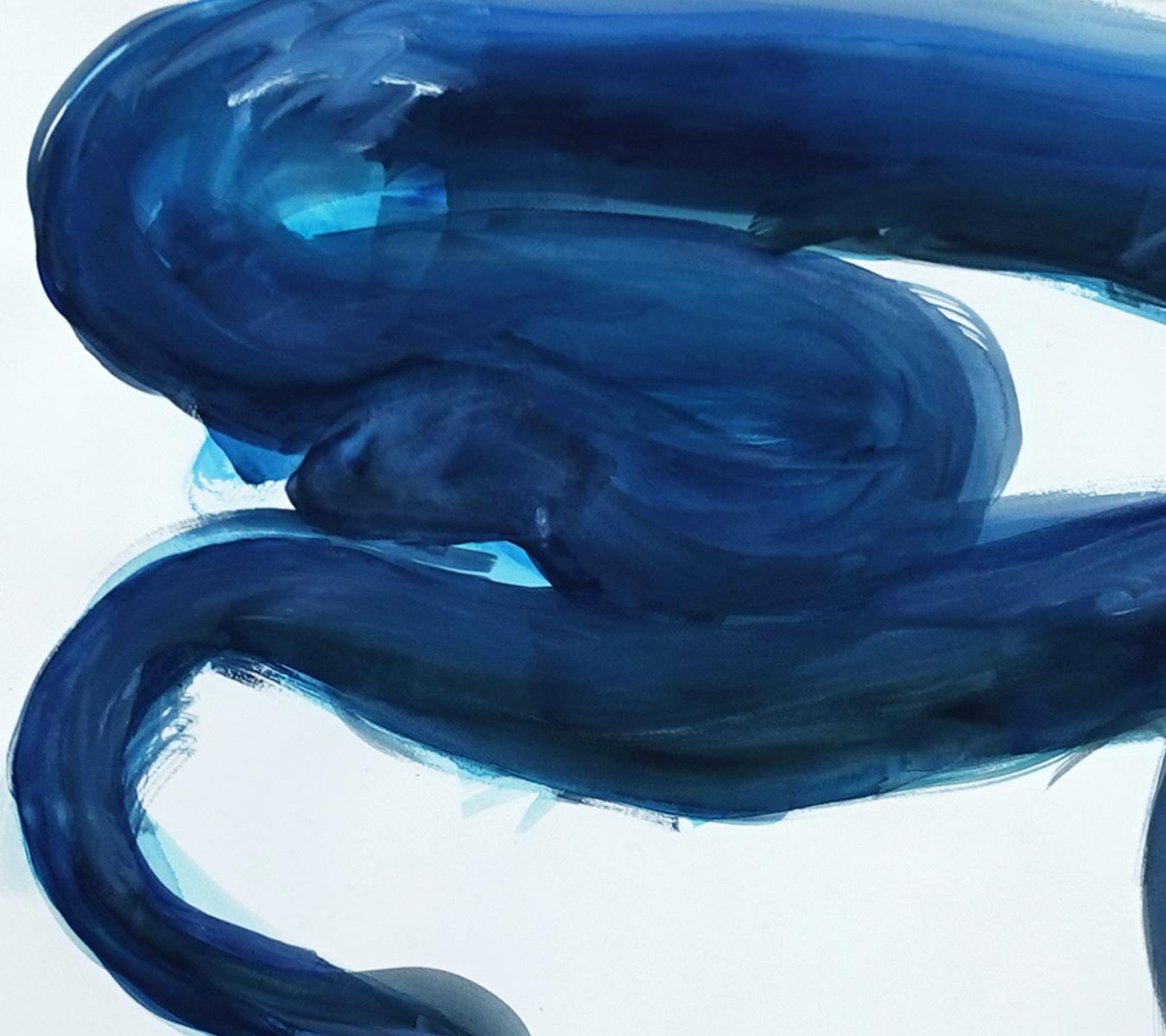Snake VI - 21st Century Animal Drawings and Watercolors Blue Unique For Sale 1