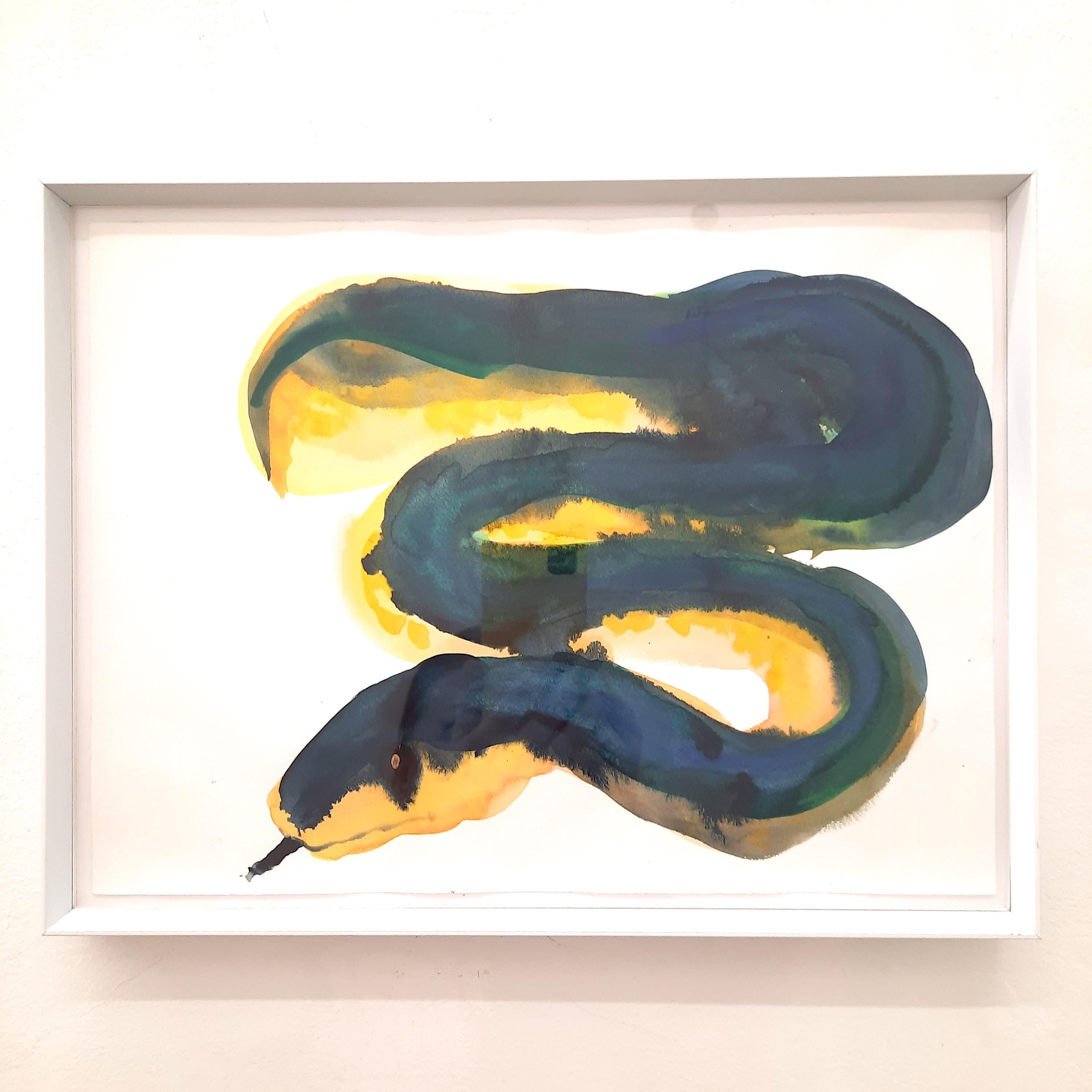 Snake - 21st Century Animal Drawings and Watercolors Yellow Green Unique - Art by Tina Ribarits