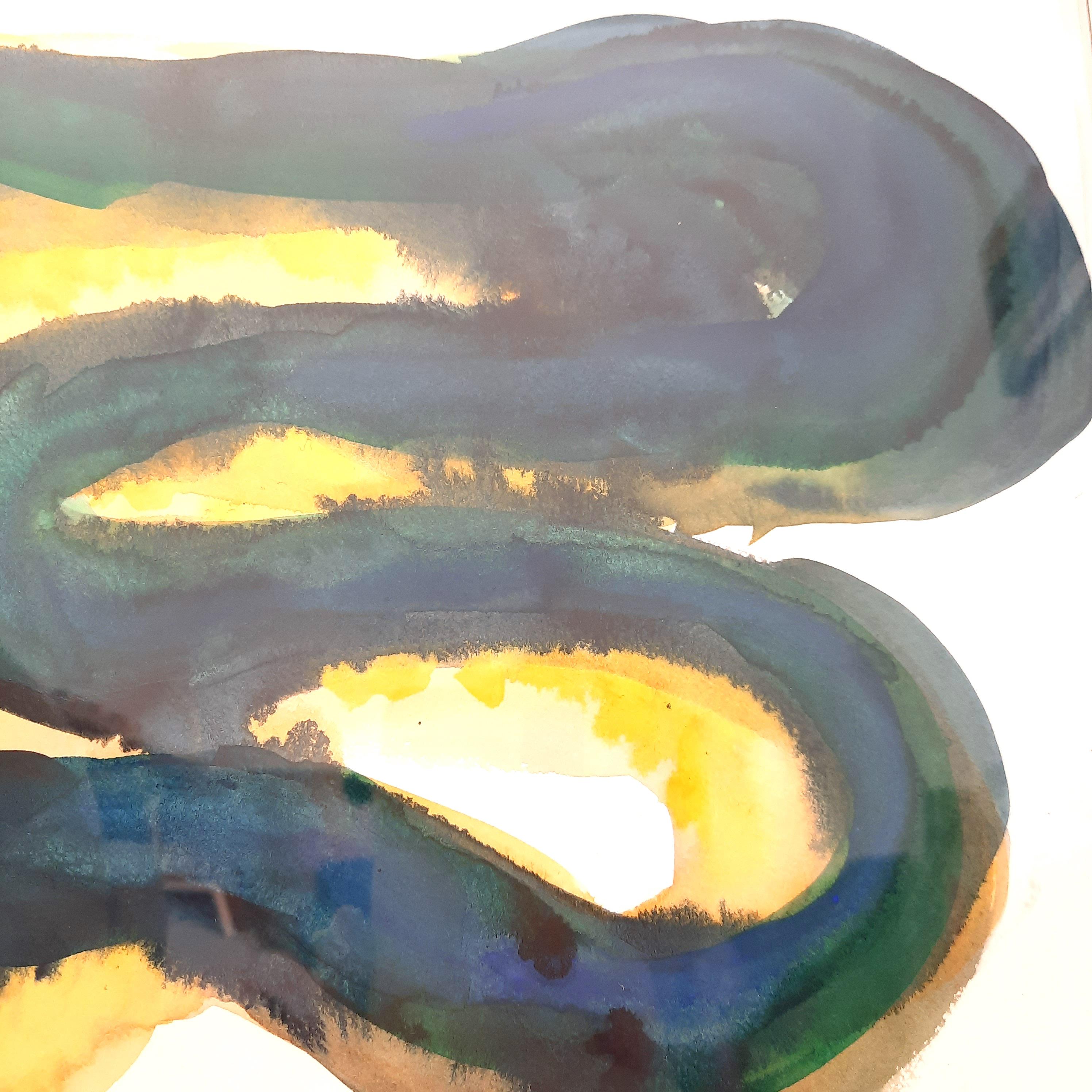 Snake - 21st Century Animal Drawings and Watercolors Yellow Green Unique - Contemporary Art by Tina Ribarits
