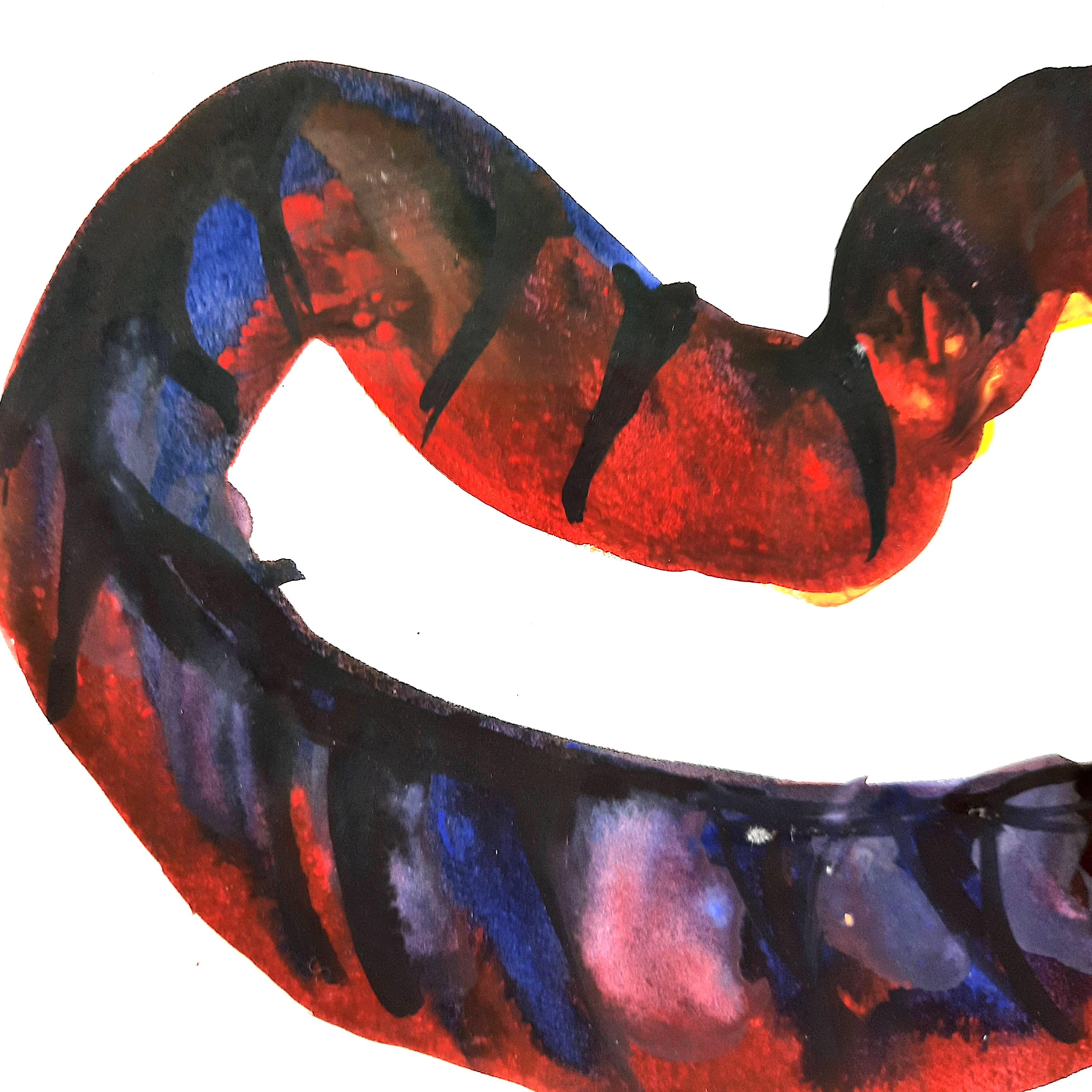 Snake II - 21st Century Animal Drawings and Watercolors Red Blue Unique - Contemporary Art by Tina Ribarits