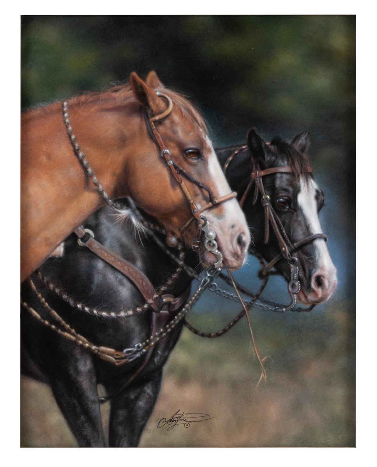 Abigail Dunnivan Animal Painting - The Buddy System - Horse Pastel Painting Equine Western Photorealism