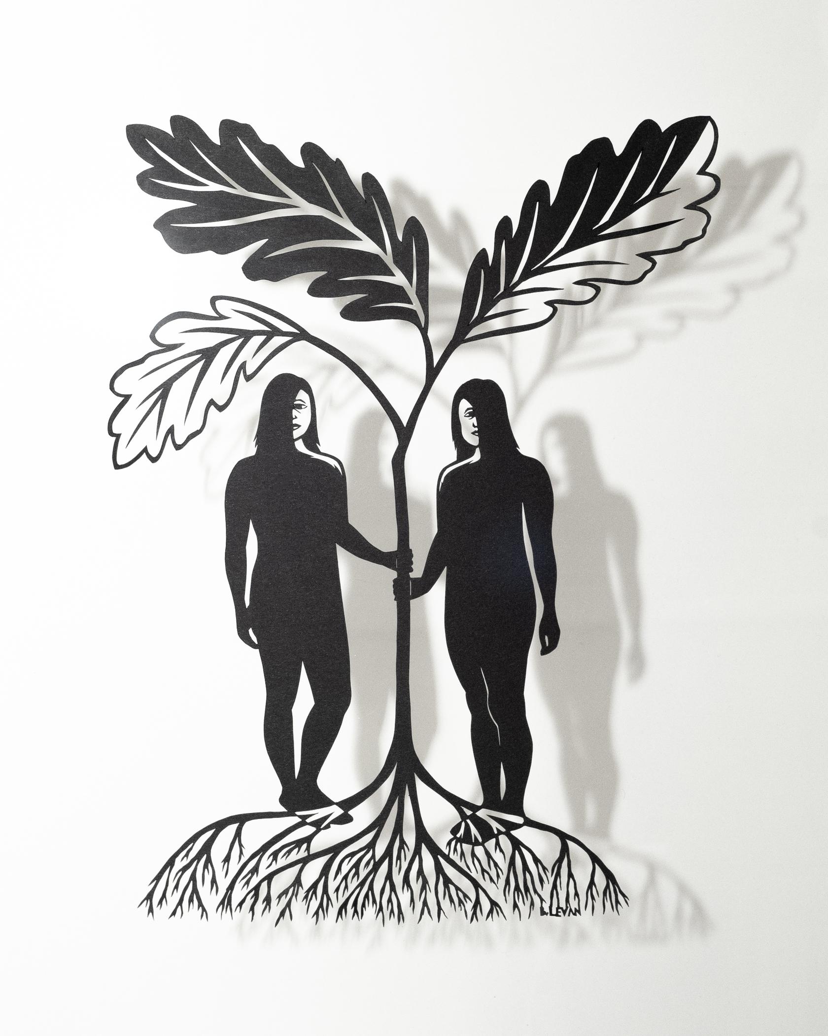 In Search Of - Paper-cut Figures Holding Leaf  - Art by Bianca Levan