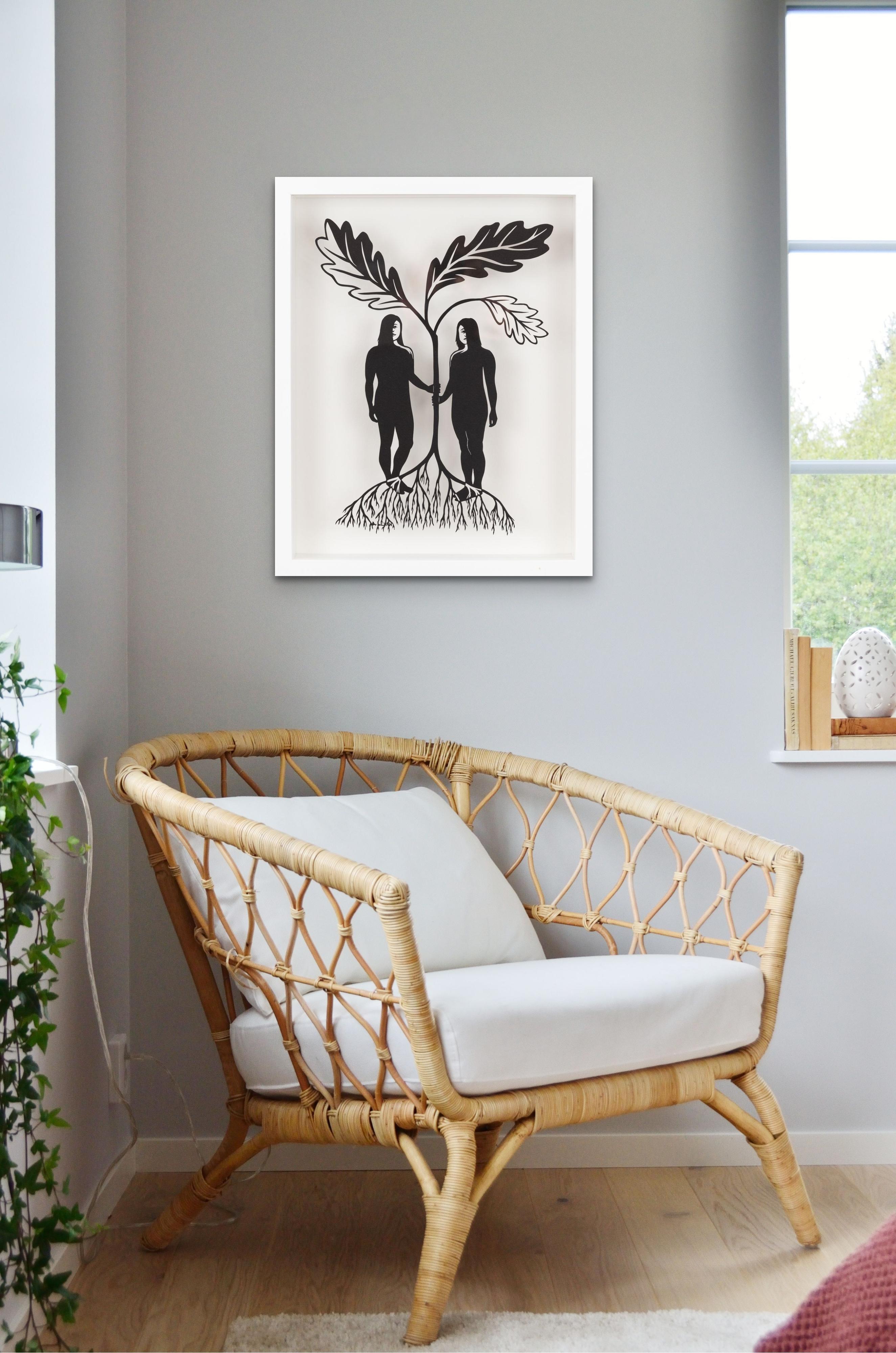 Either Or - Paper-cut Figures Holding Leaf Facing to the Right by Bianca Levan For Sale 1