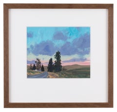 Home - Plein Air Gouache Landscape Painting with House in Field Contemporary