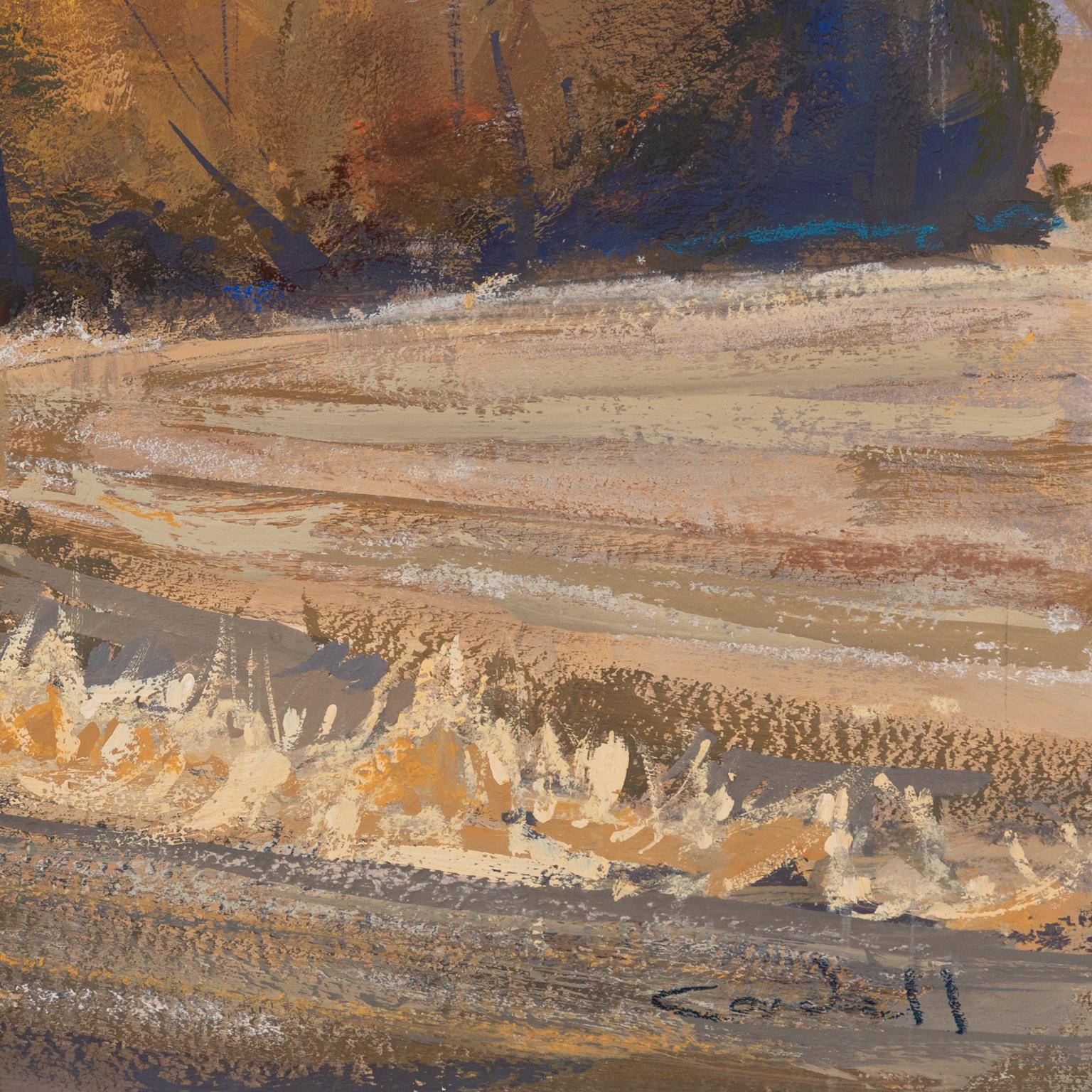 Couleurs d'automne - Peinture à la gouache en plein air - Paysage d'automne contemporain  - Marron Landscape Painting par Aaron Cordell Johnson