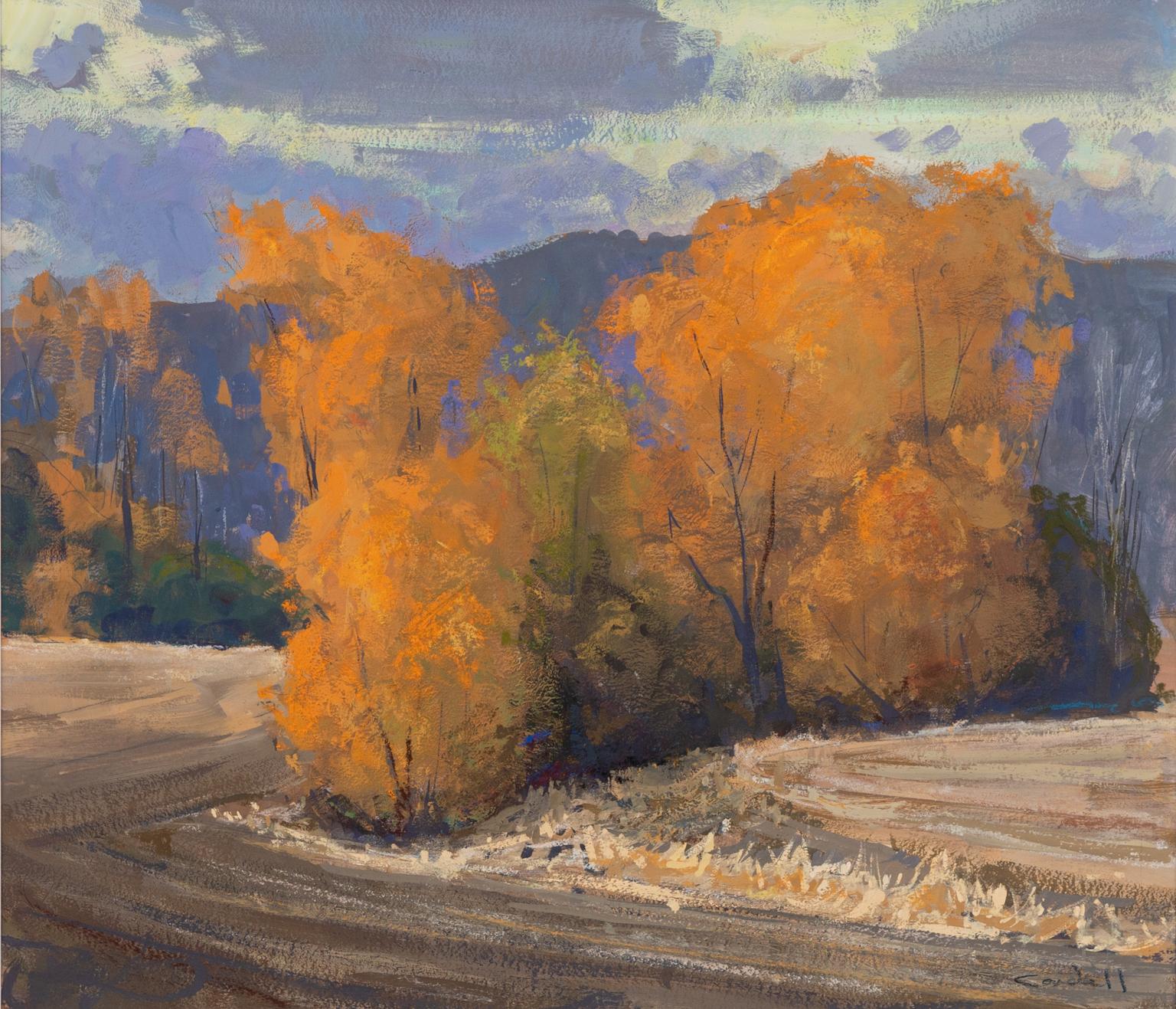 Landscape Painting Aaron Cordell Johnson - Couleurs d'automne - Peinture à la gouache en plein air - Paysage d'automne contemporain 