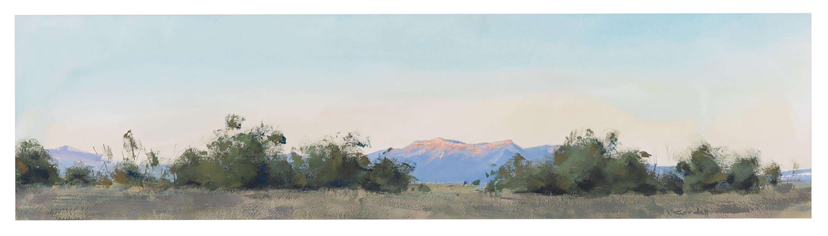 Landscape Painting Aaron Cordell Johnson - Morning Light - Peinture de paysage à la gouache en plein air contemporaine 