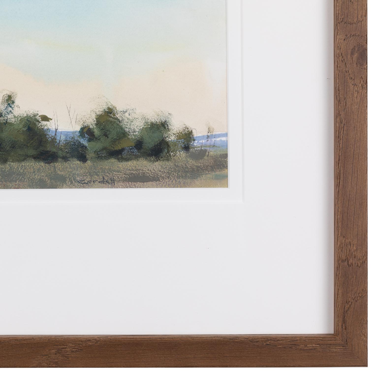 Luce del mattino - Pittura paesaggistica plein air a guazzo contemporanea - Landscape Painting Grigio di Aaron Cordell Johnson