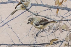 Spring Leaves I  - Encaustic and Oil Painting of Birds in a Tree Contemporary