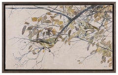 Spring Leaves II - Encaustic and Oil Painting of Birds in a Tree Contemporary
