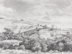 The Hills of Coyote Creek - Landscape Graphite Drawing Contemporary 
