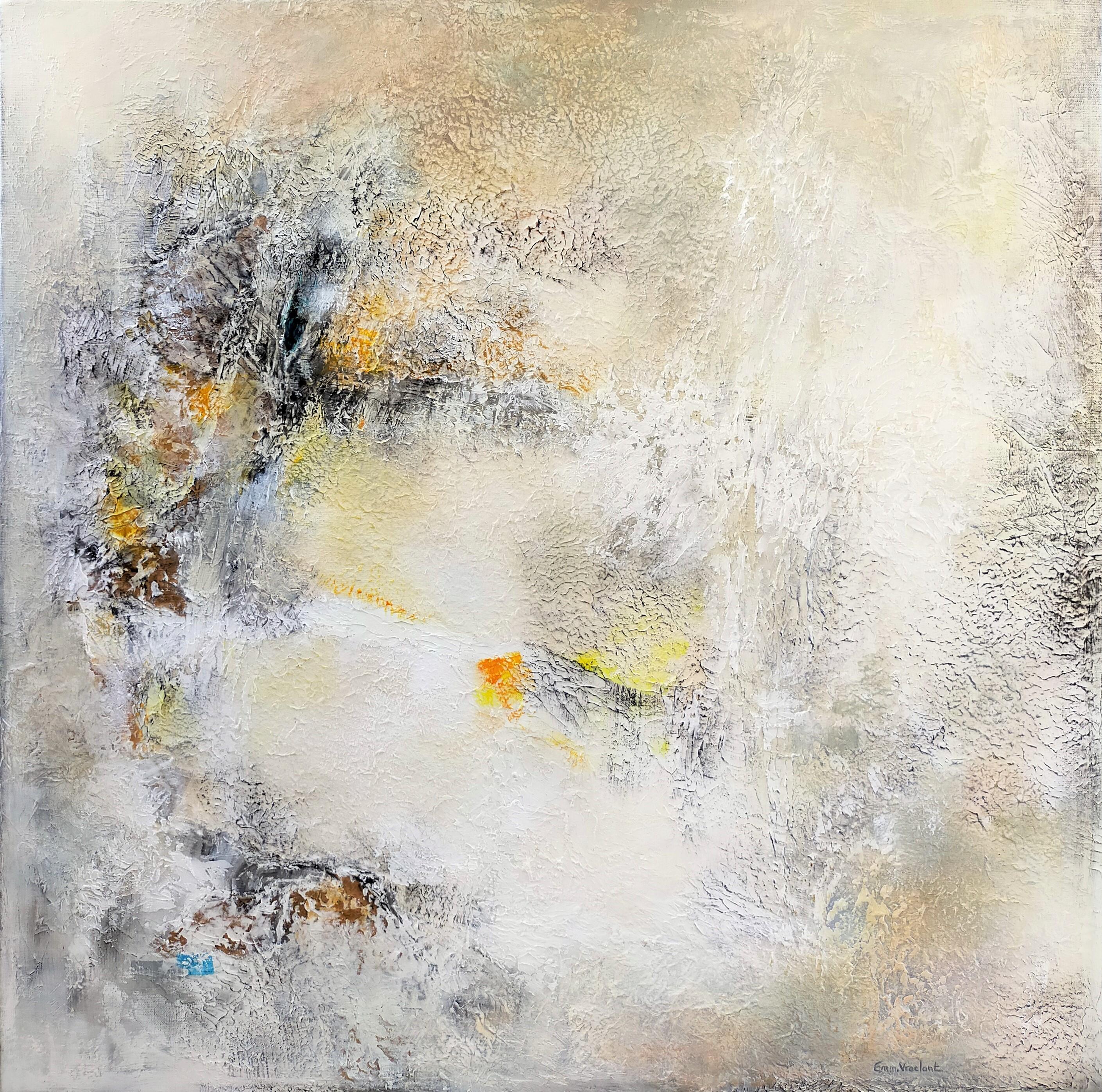 "Frost" abstract acrylic oxidation on linen canvas 100x100cm 2021 - Painting by Emmanuelle Vroelant