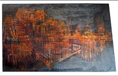 "Pezzi selezionati" pittura astratta  vernici pigmento su legno 77x125cm 2020