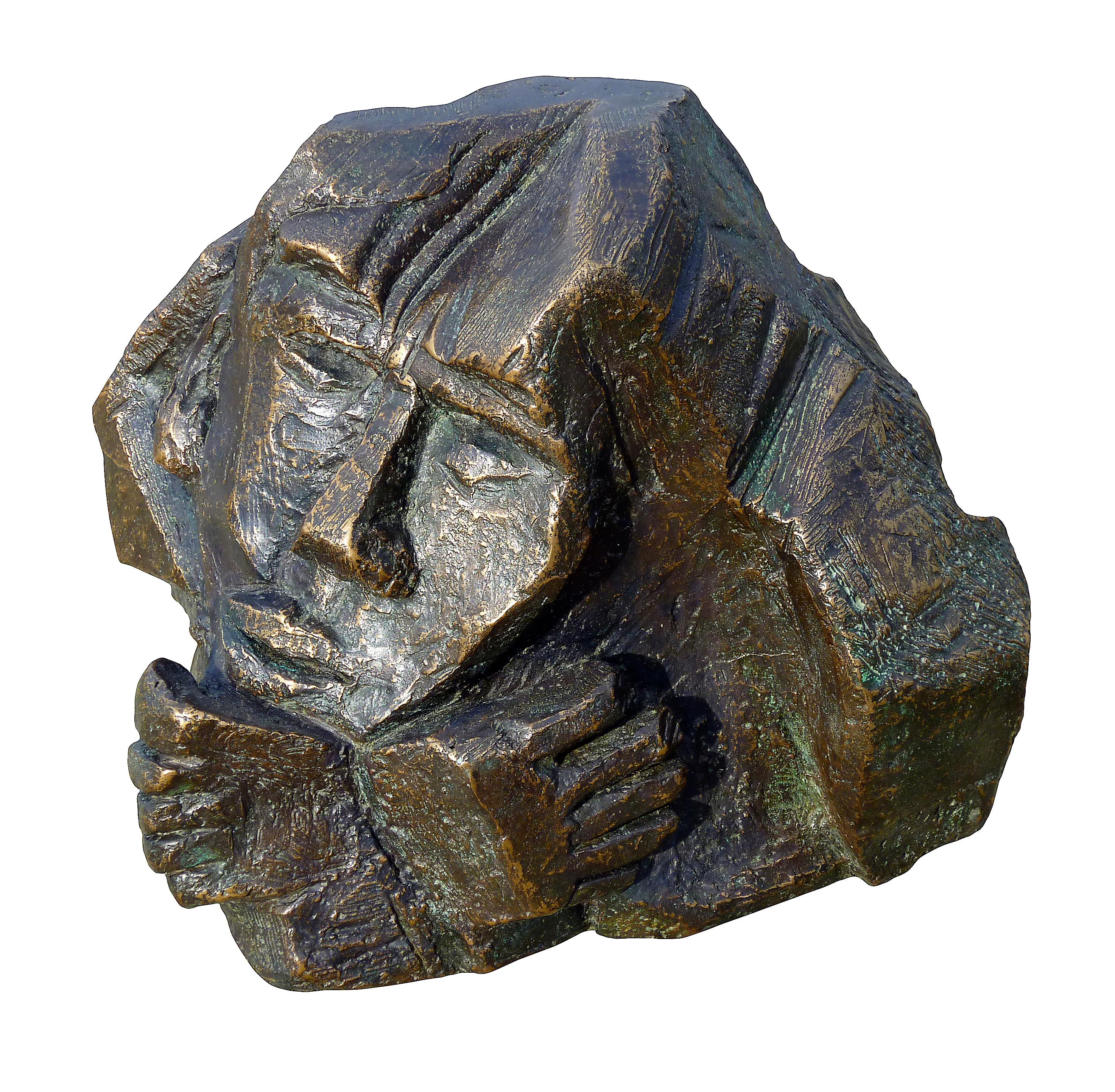 Emmanuelle Vroelant Figurative Sculpture - "Doubt" figurative sculpture bronze limited at 8 pieces 16x16x16cm 2009