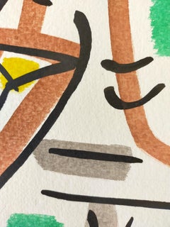 figurative drawing "Female swimsuit yellow riviera" watercolors ink on paper