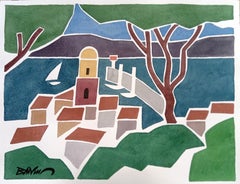 "Saint Tropez" figurative water colour, china ink on paper., 50x65 cm