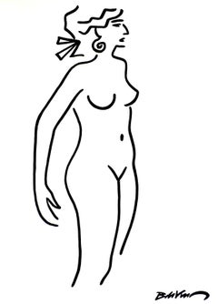 figurative drawing "Three-quarter standing naked " Indian ink and brushes nude