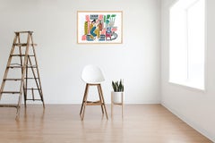 "Woman with goldfish and big cat" figure, watercolors and indian ink