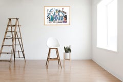 figurative drawing "Elegant in Trouville" watercolors ink on paper blue women