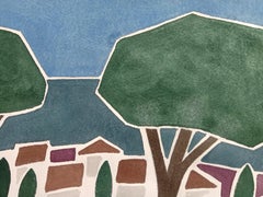 „Landschaft mit Kiefernbäumen“ figurative Aquarellfarbe, Porzellan Tinte auf Papier.