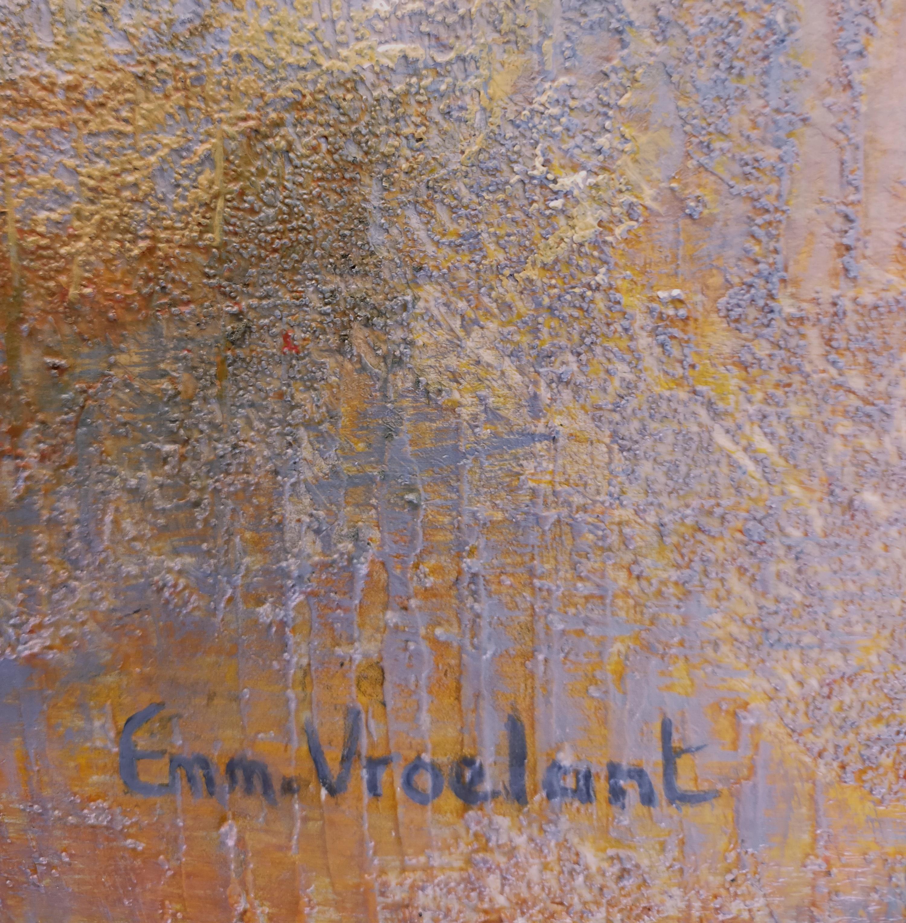 Abstrakte abstrakte Acryl-Leinen-Leinwand 92x65cm Holzkrippe „Elegance of trees in Winter“ – Painting von Emmanuelle Vroelant