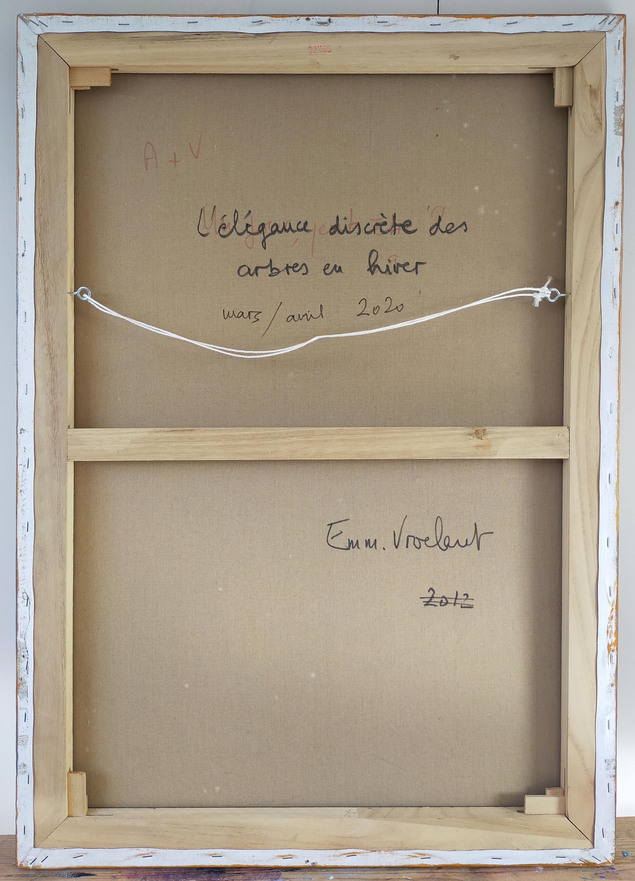 Abstrakte abstrakte Acryl-Leinen-Leinwand 92x65cm Holzkrippe „Elegance of trees in Winter“ im Angebot 4