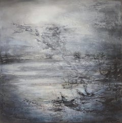 abstract "Light April one" black white linen canvas 70x70cm  