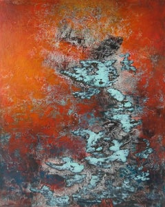 abstract acrylic oxidation red on linen canvas 100x80cm "Chinese mythology"