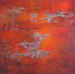 abstract red acrylic on linen canvas asia 50x50cm send in wood crate "Red"