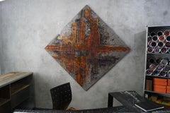 Peinture abstraite  Crossroad   Vernis au pigment sur bois 185 x 185 cm